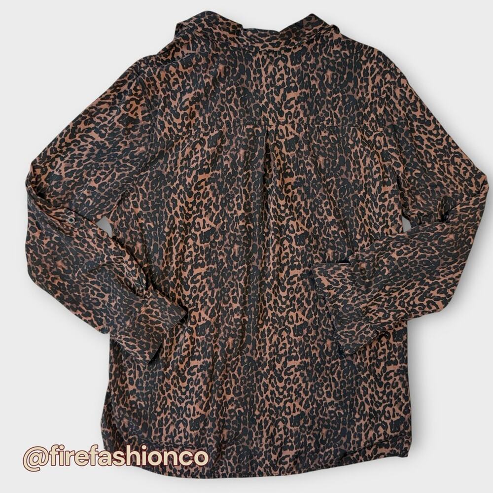 Cosmic Blue Love Boho Animal Print Button-Up Blouse Brown Black XXL Rayon - Picture 2 of 8